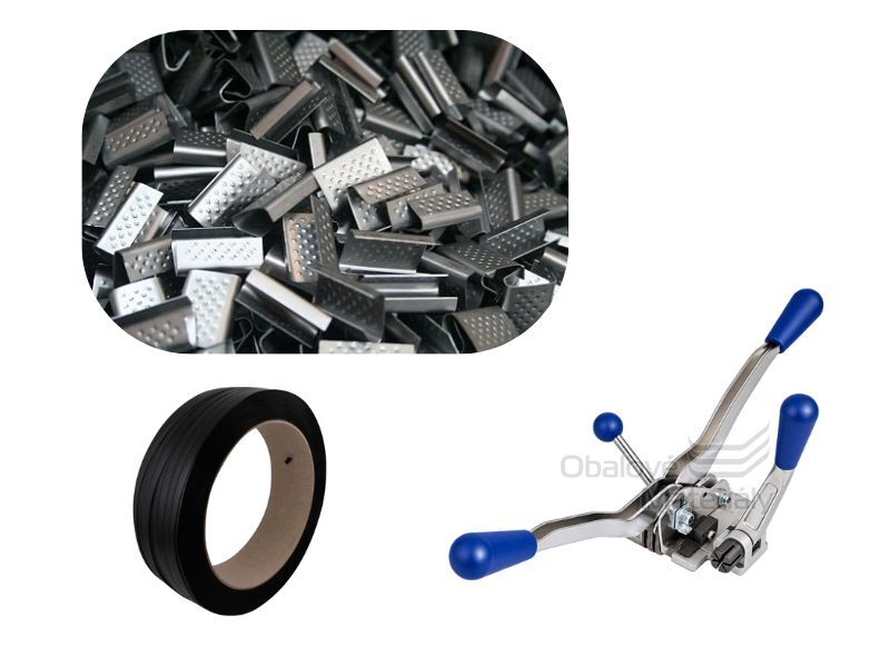 Sada vázací pásky PP, plechových spon a páskovače šíře 12 mm